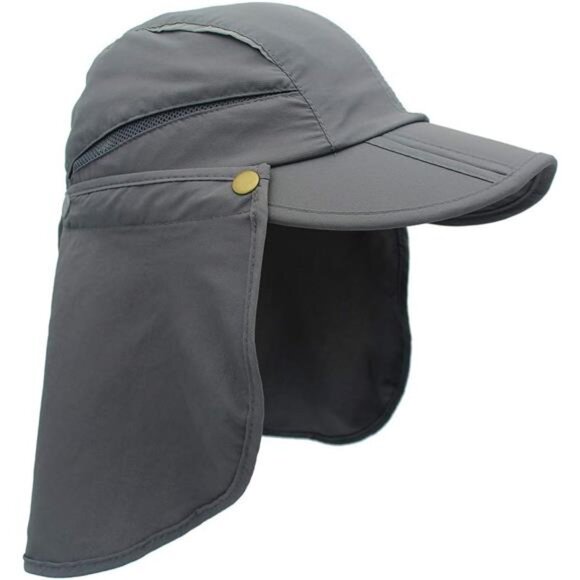 LLmoway Men Women Safari Fishing Sun Cap with Removable Neck Flap Quick Dry Hats - Picture 3 of 8